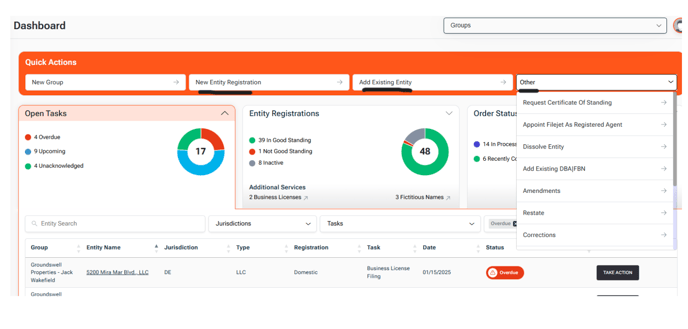 Dashboard Quick Actions